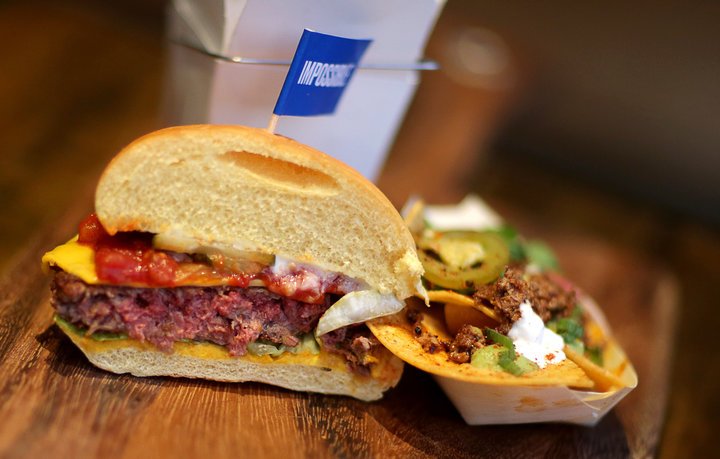 CAMBRIDGE , MA - OCTOBER 19: The meatless Impossible Burger is pictured at Little Donkey in Cambridge, MA on Oct. 19, 2017. (Photo by Jonathan Wiggs/The Boston Globe via Getty Images)